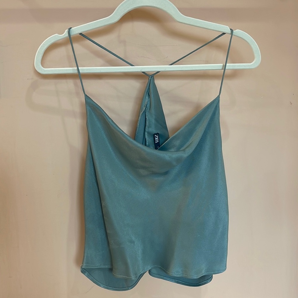 Zara green satin cropped cami. Sise M. NWT